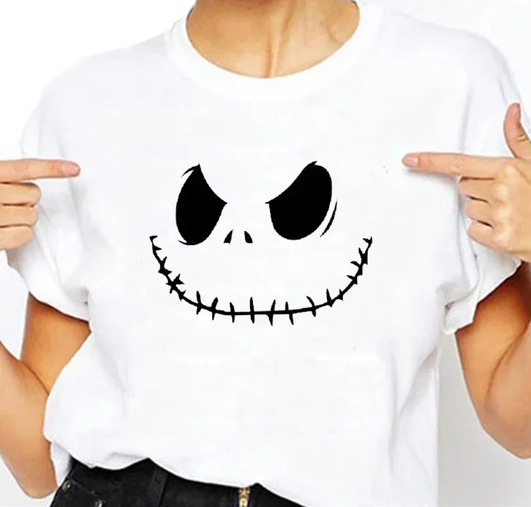 

Святник Ужасов Джек Хэллоуин Череп Женская футболка с коротким рукавом Повседневная повседневная уличная одежда с круглым вырезом
