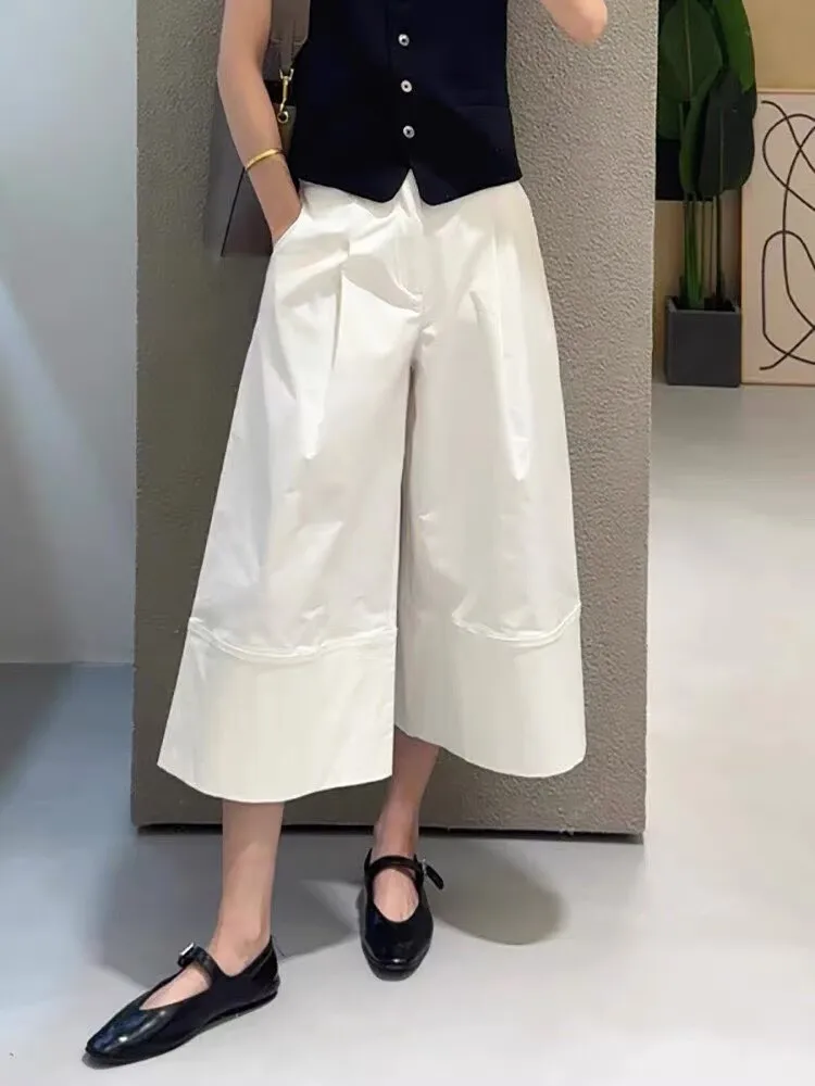 

White Wide Leg Pants Women's Summer Loose plus Size Pear Shape Slimming Casual Seven-Foot Pants Fashionable 3D Tailoring