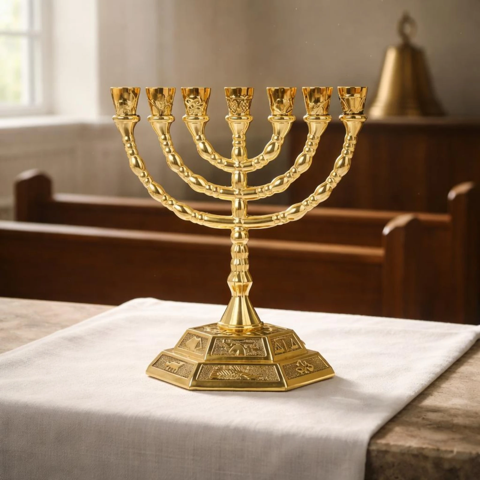 Seven Branch Menorah Traditional Design 7-Branch Menorah 7 Arm Candlestick Decorative Display Religious Decor Sturdy Base