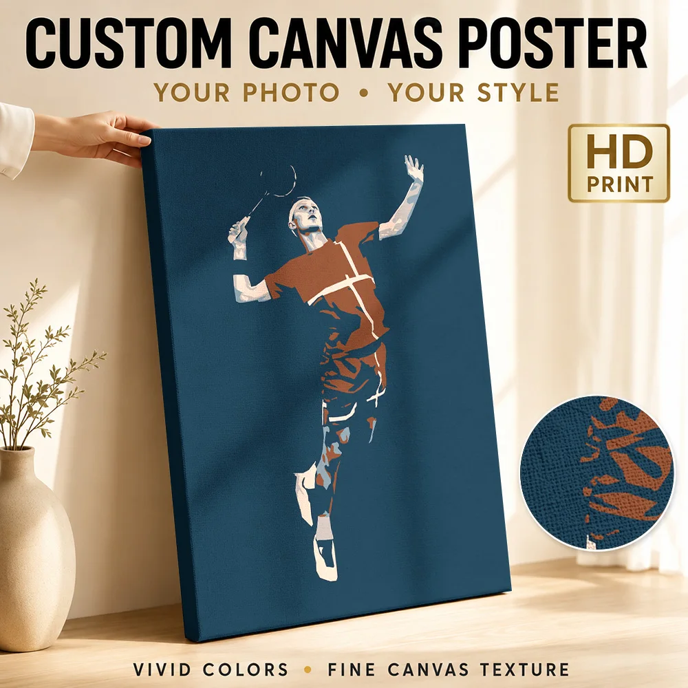 Badminton Player Silhouette Canvas Print Poster Custom Photo Sports Portrait Canvas Wall Art for Game Room Decor Ready to Hang