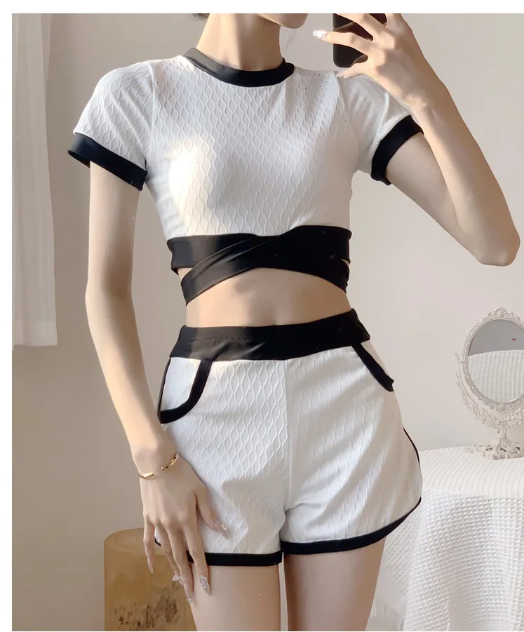 Split Three-piece Swimsuit Women's Sports Style Student Holiday Swimsuit Hot Spring Shows The Style of Skinny Chest Ins Korean