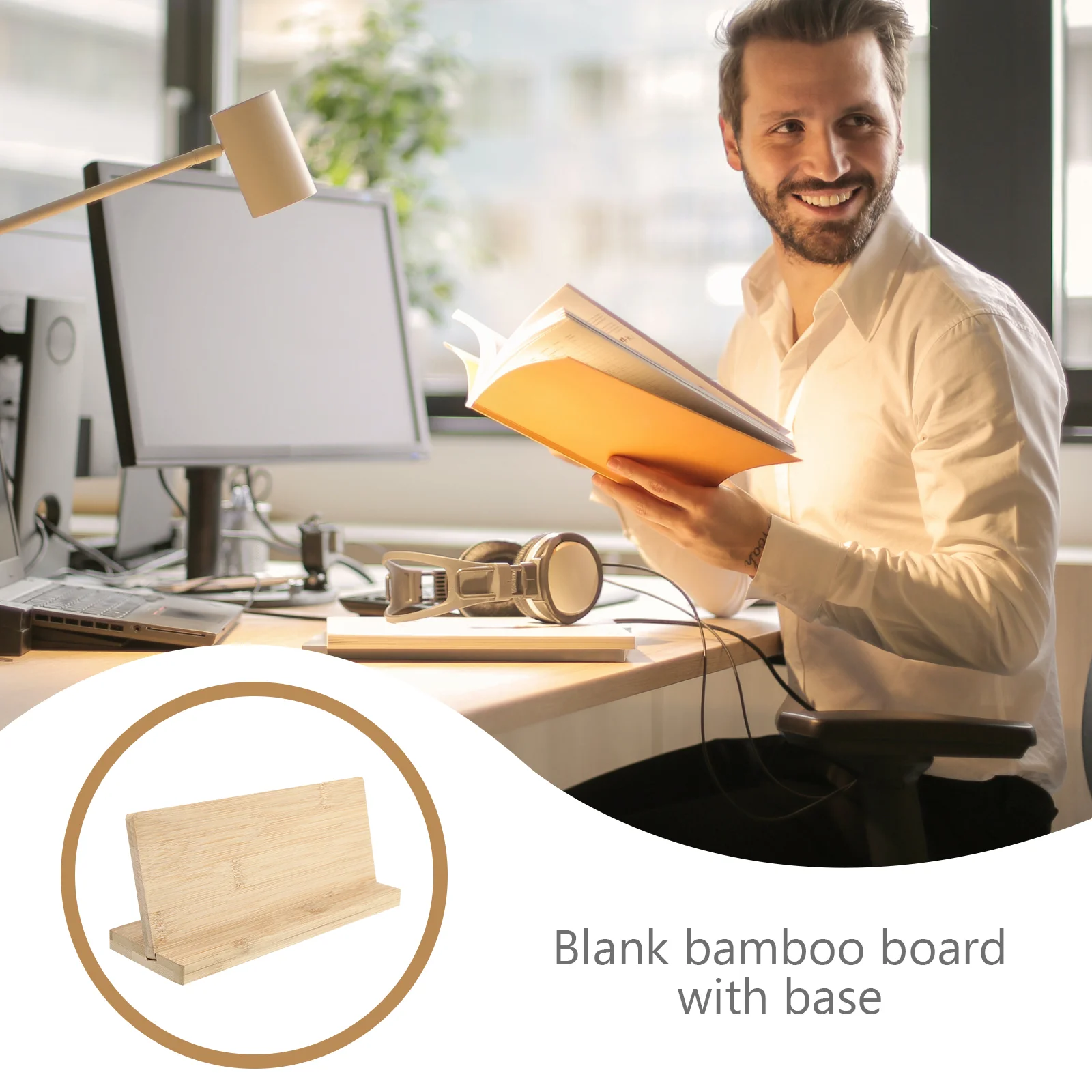 Blank Bamboo Board Desktop Name Plate Base Business Sign Payment Code Display With