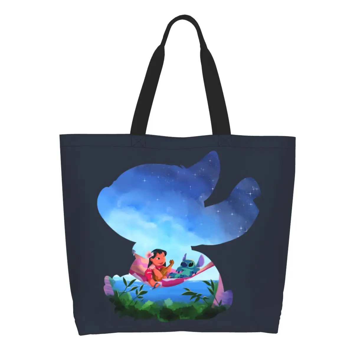 Custom Lilo And Stitch Ohnan Anime Film Grocery Shopping Bags Canvas Shopper Tote Shoulder Bags Large Capacity Washable Handbag