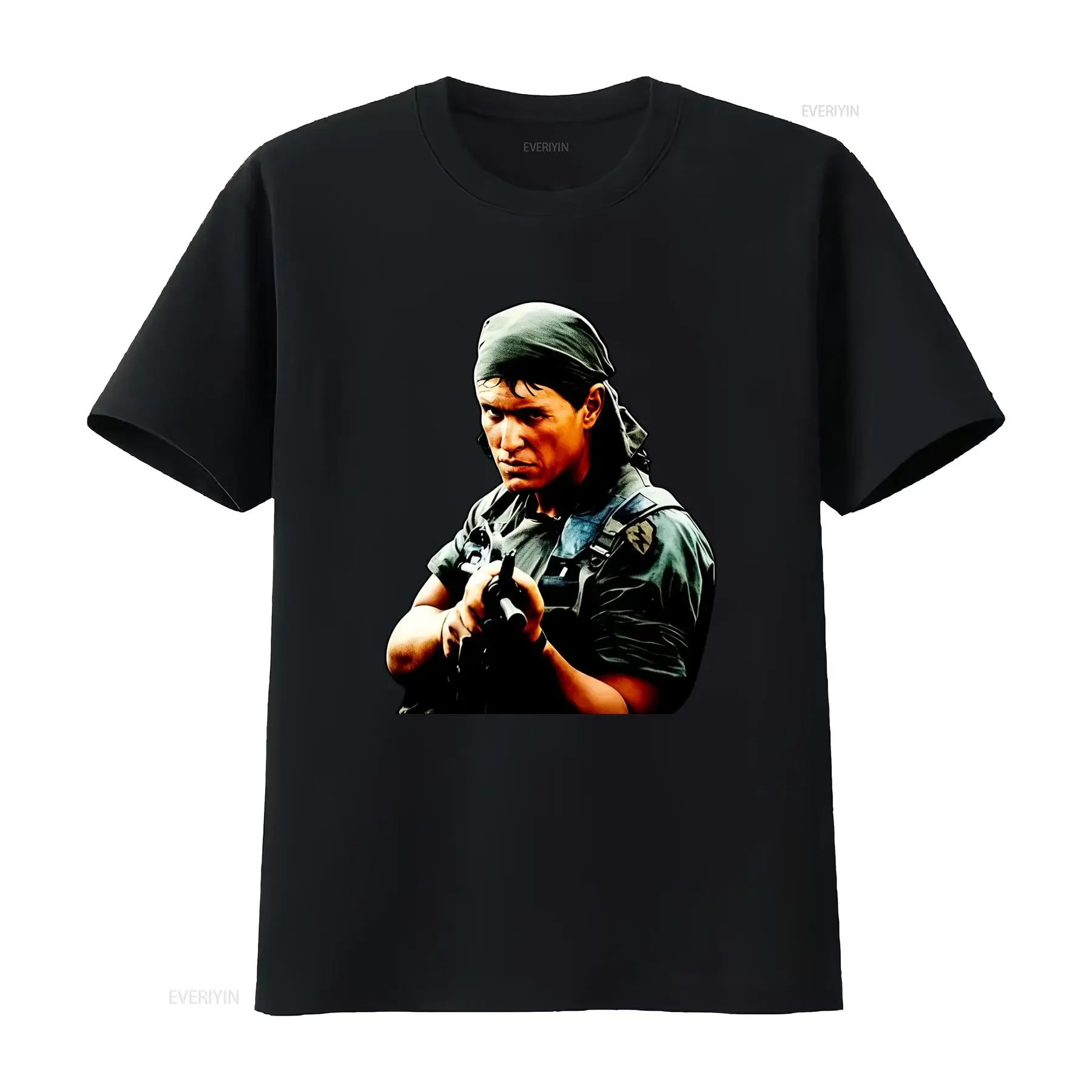 Vintage Classic 80s Action Movie Military Soldier Gun Print Cool Streetwear T Shirt vintage Washed fashion