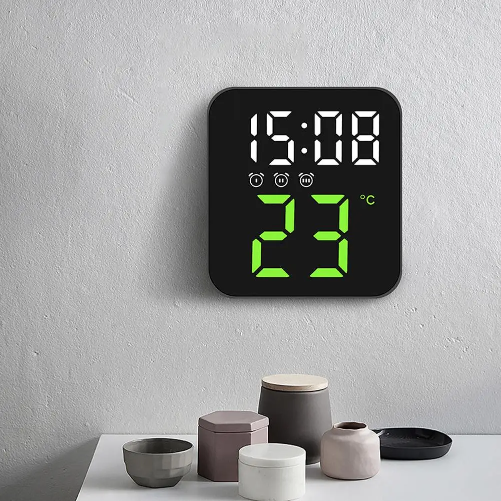 LED Digital Wall Clock Time Temperature Display Table Alarm Clock Adjustable Brightness Home Desktop Decor Electronic Watch