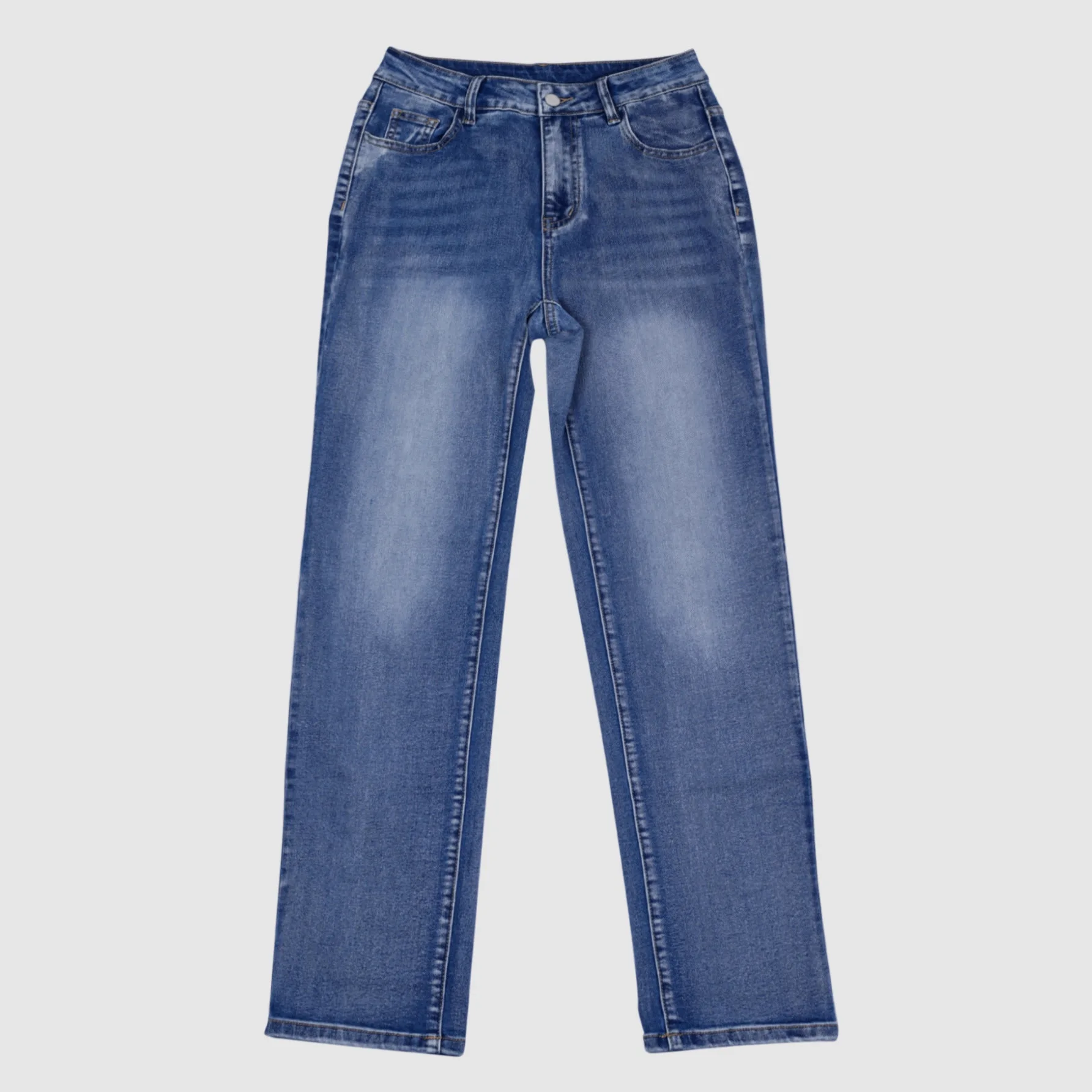 European and American Dark Blue Elastic Denim Straight-leg Pants Pipe Pants