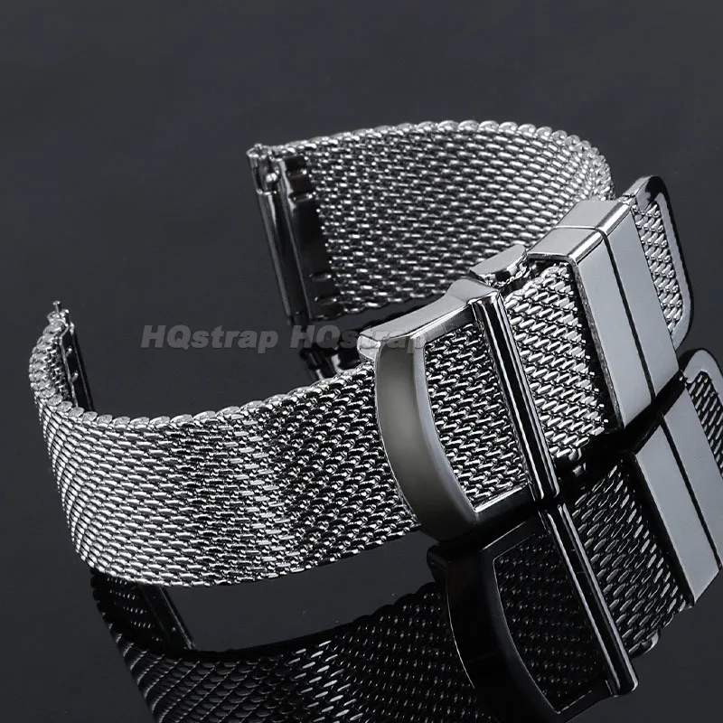 Milanese Mesh Watchband for IWC Pilot Stainless Steel Bracelet for Omega Folding Buckle Belt 20mm 22mm Universal Strap for Seiko view 3
