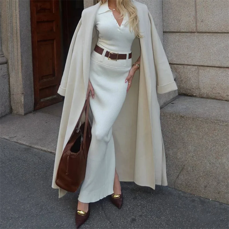 

Женская юбка 2025 г., новинка зимы, эластичная трикотажная облегающая длинная юбка, высококачественная женская полуюбка из смесовой шерсти, обнимающая бедра