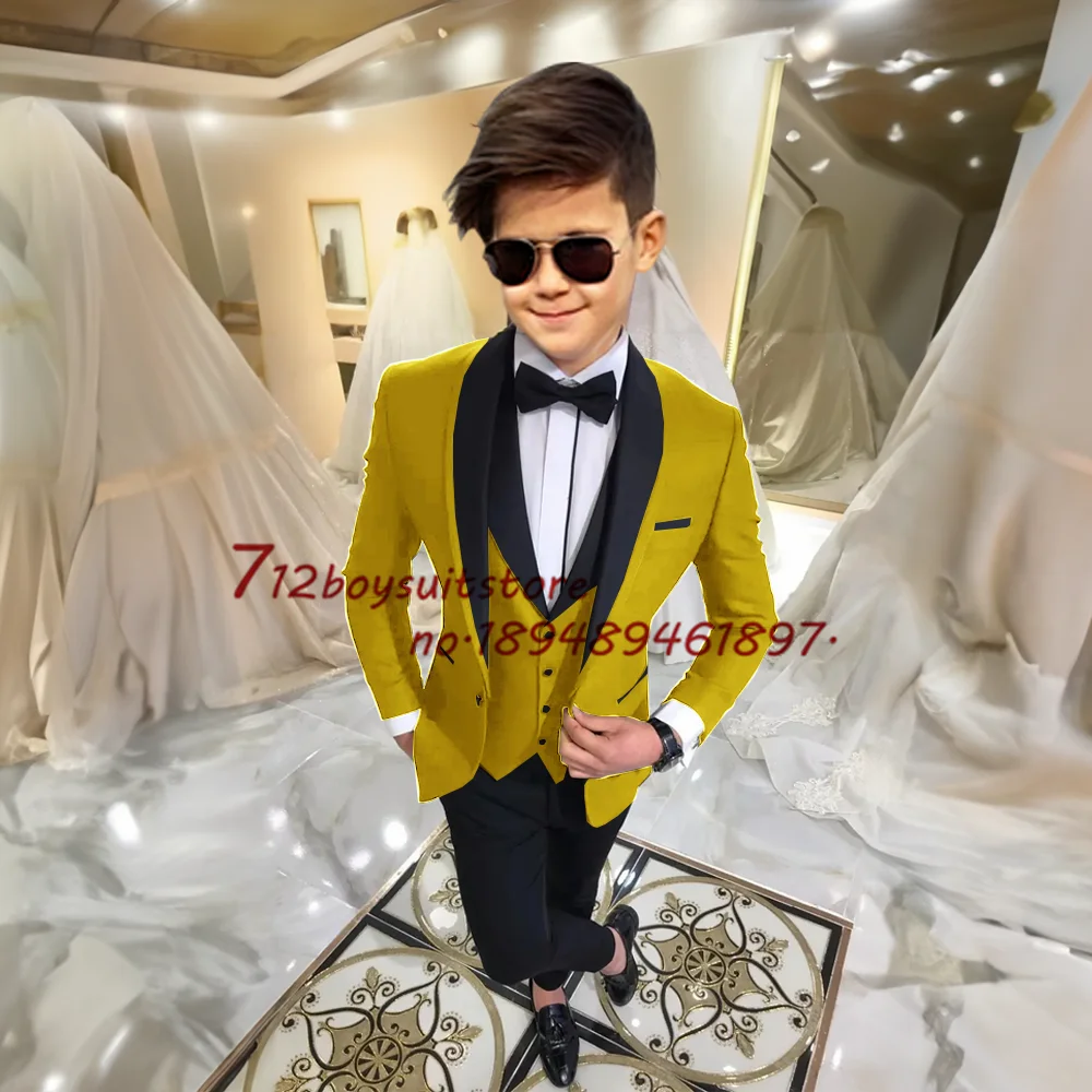 Formal Boys Wedding Tuxedo Suit 4-piece Jacket Pants Vest Tie Fashion Kids Blazer Slim Fit Outfit for 2-16 Years Old Child