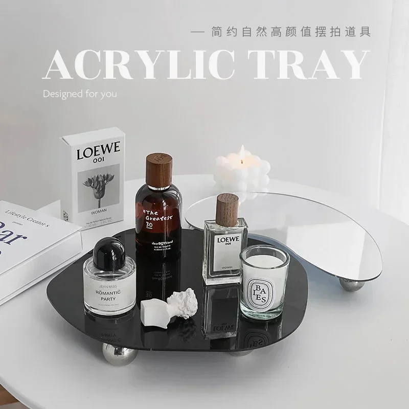 

Nordic Geometric Silver Acrylic Storage Tray Mirror Storage Organizer Containers Candle Storage Holder Shelf Ornament Home Decor