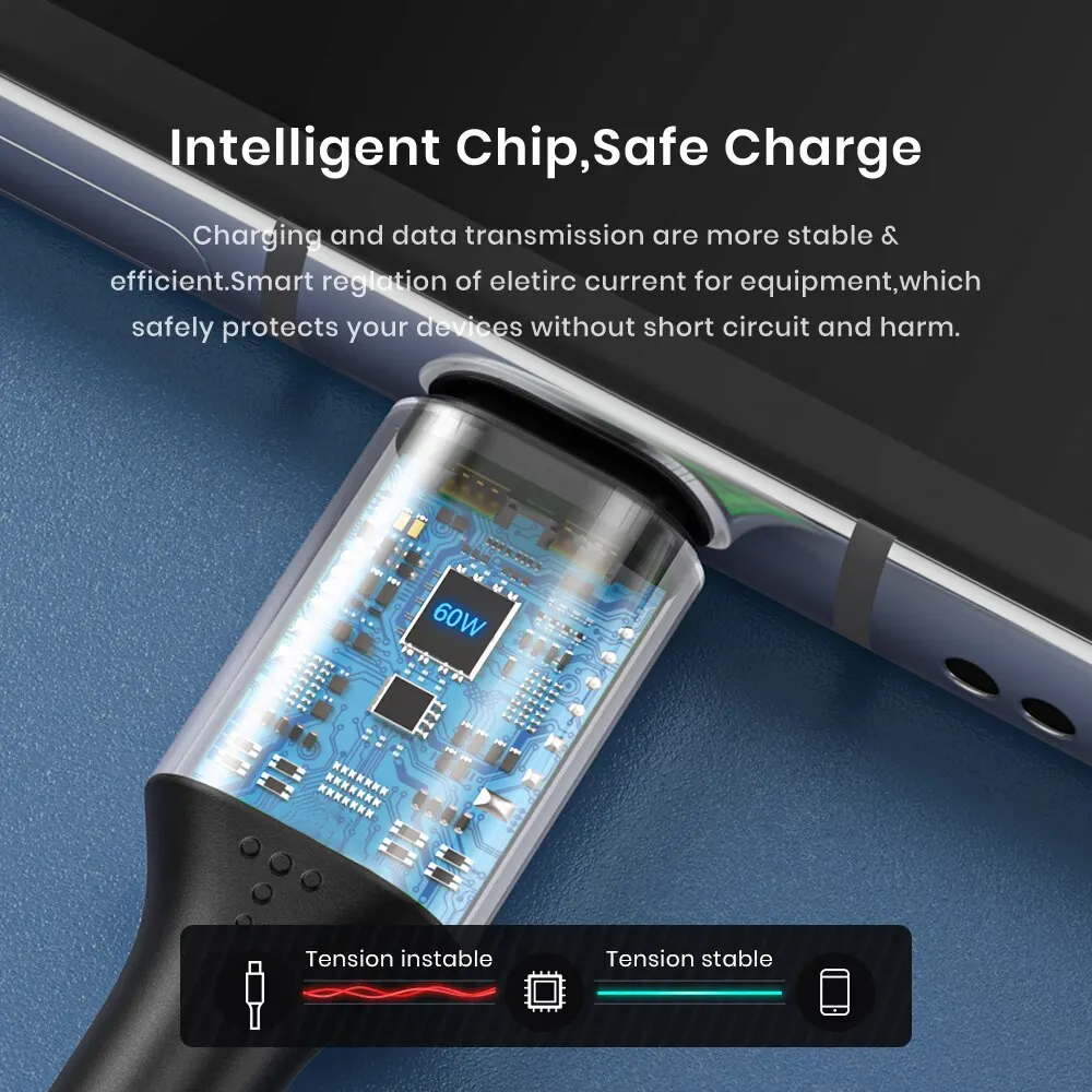 TOPK 60W PD 고속 충전기 케이블, USB C to USB C 타입 케이블, 맥북 프로 USB C PD 케이블, 삼성에 적합한 샤오미 고속 충전