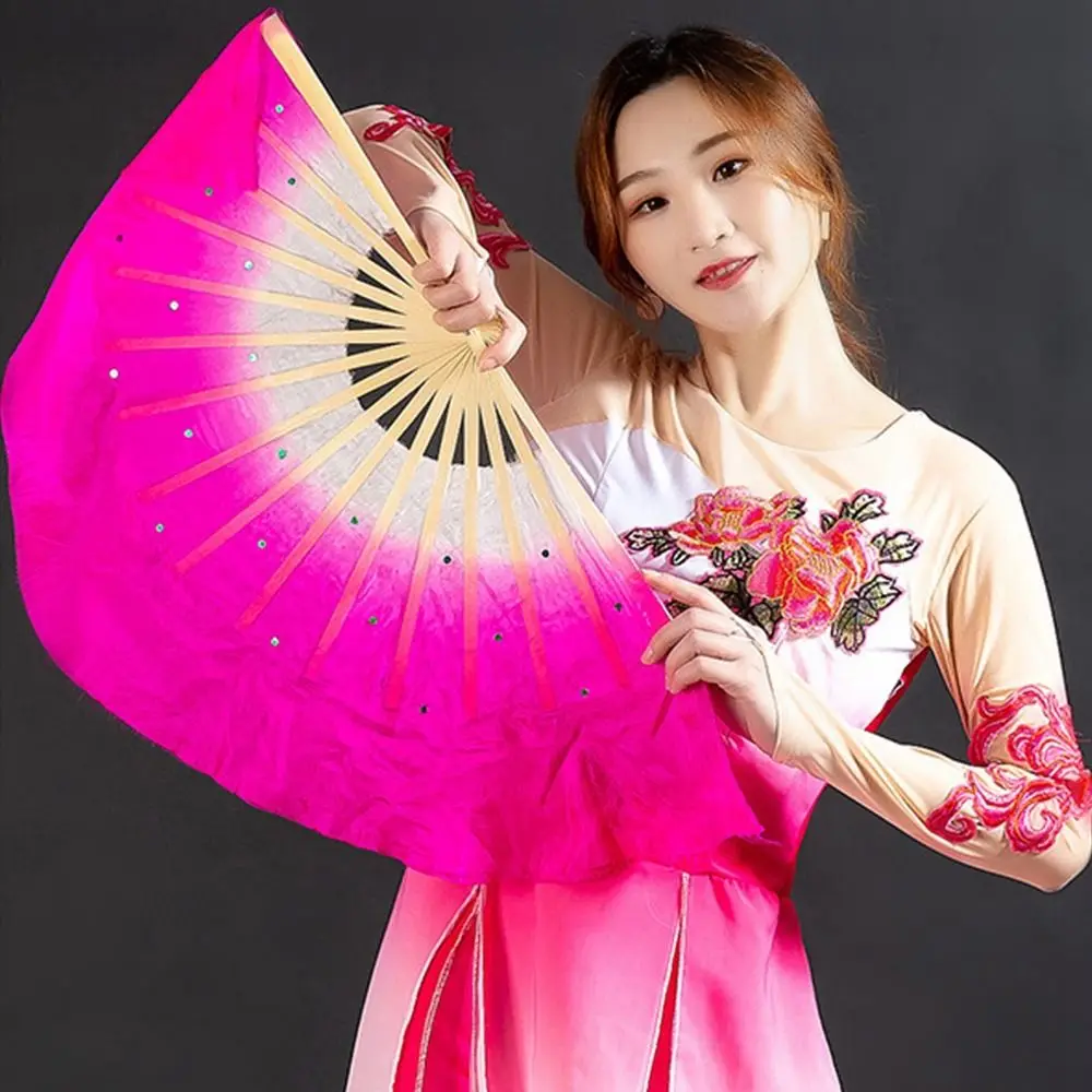 Hot Sell Gradient Color Long Imitation Silk Fans Rayon Silk Fans Belly Dancing Fan Long Silk Fans
