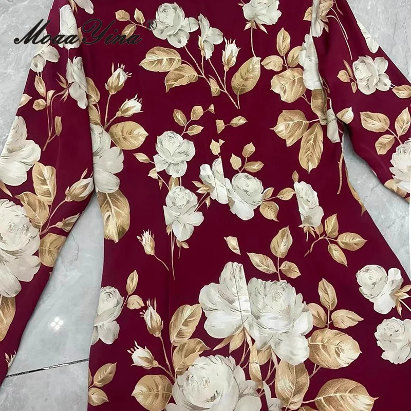 MoaaYina 2025Herfstoutfit Moerbei zijden jurk Royale kraag rok met lange mouwen en omwikkelde billen Temperament Luxe