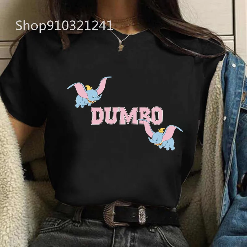 Women Anime Cute Dumbo T Shirt Printed Cartoon Graphic T Shirts O-Neck Short Sleeve T-shirt Summer Harajuku Femme Tops Clothing