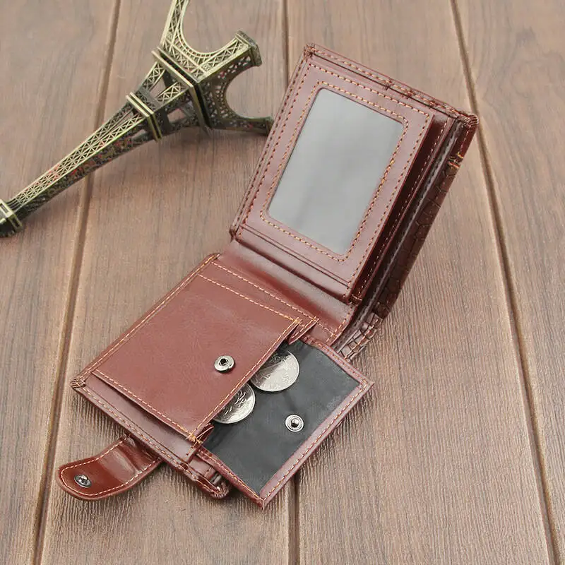 Men Wallets Patchwork Leather Short Male Purse With Coin Pocket Card Holder Brand Trifold Wallet Men Clutch Money Bag