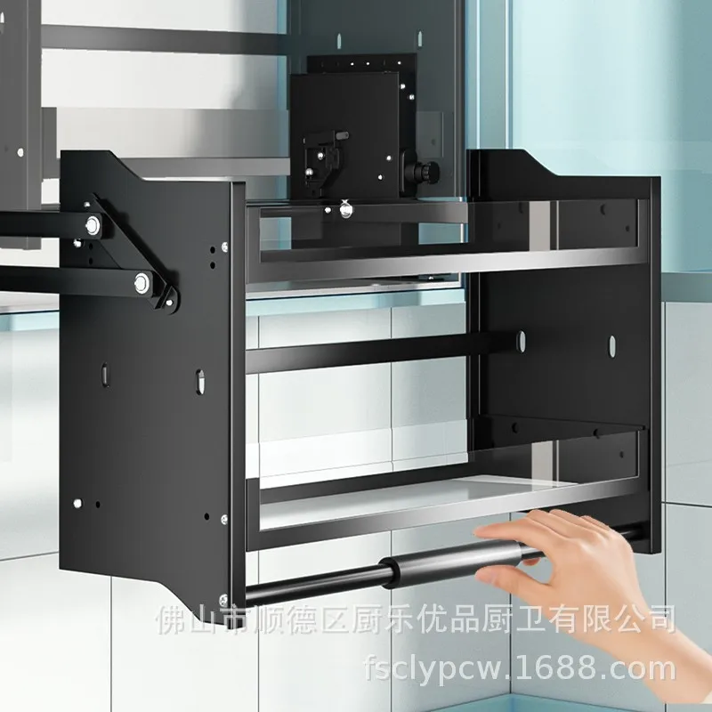 Kitchen hanging cabinet glass lift pull basket glass seasoning basket  damping buffer type dish storage lift pull