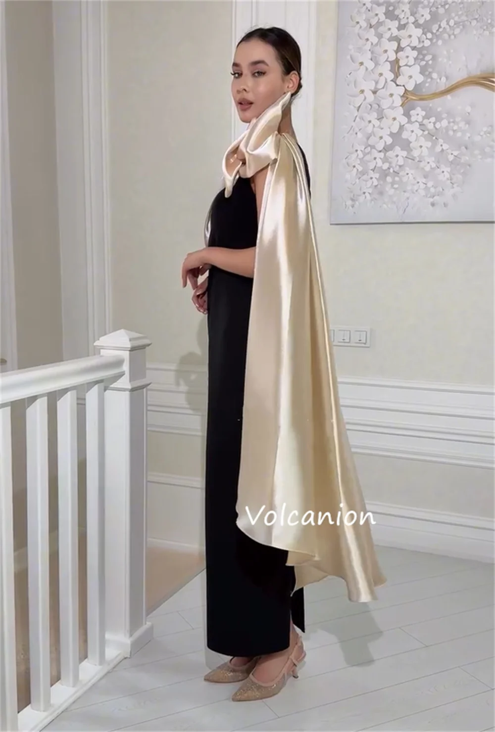 Personalizado pastrol jérsei plissado lantejoulas arco em linha reta vestidos midi de um ombro sob medida ocasião requintado simples