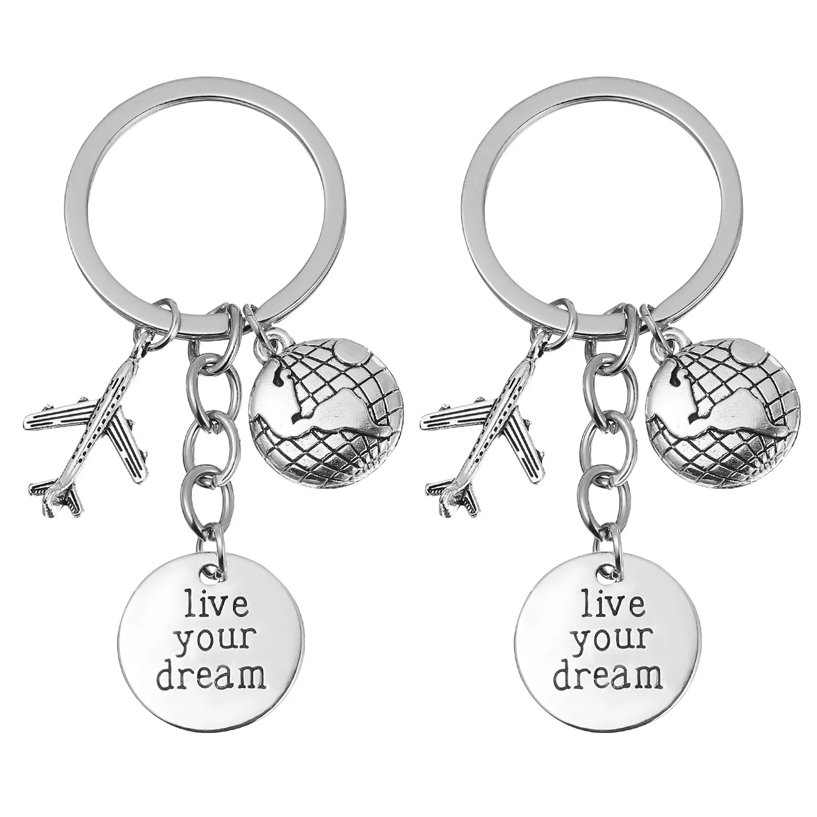 2Pcs Aviation Graduation Pilot Keychain Metal Airplane Travel Keyring Birthday Retirement Gift for Flight Attendants Aviation