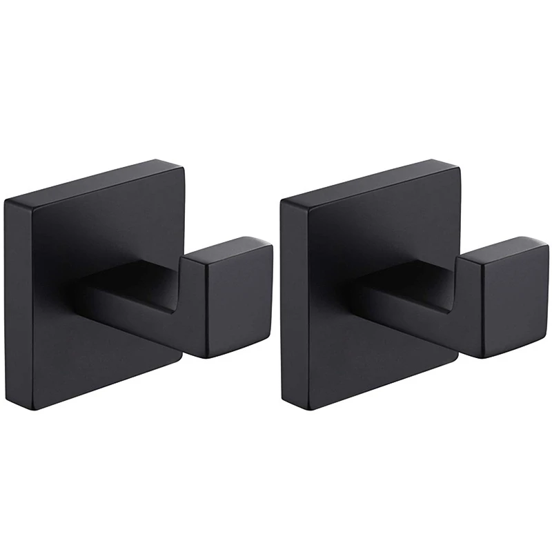 2 Pack Matte Black Towel Hook Stainless Steel Bathroom Rust Proof Clothes Towel Coat Hook Wall Mounted Square Toilet Kitchen Hea