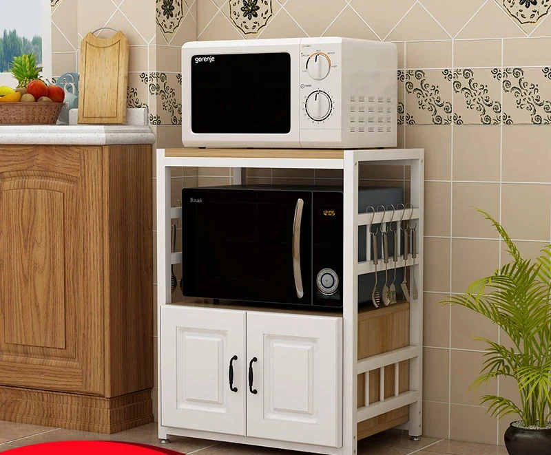 3-storey kitchen saves space, multi-storey microwave oven storage rack, household cabinet, pots and bowls.