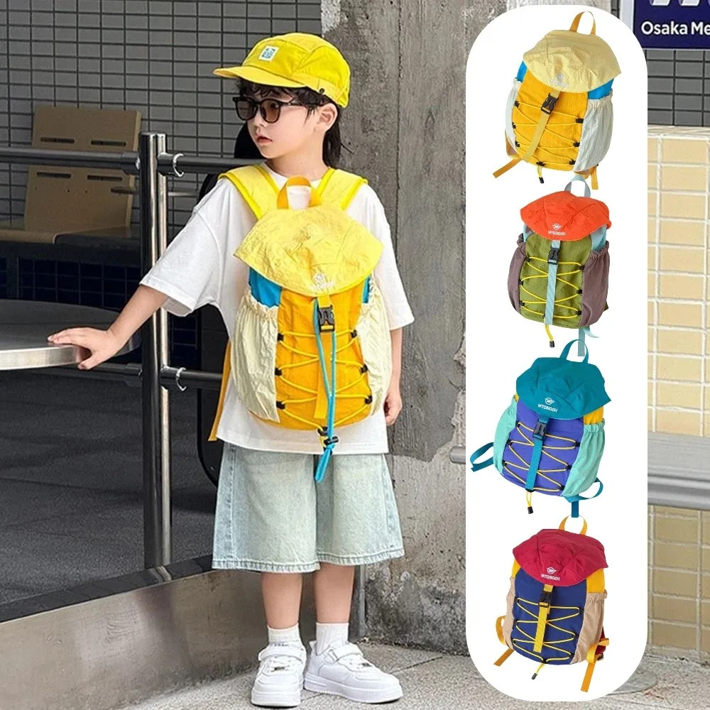 Creative Drawstring Sports Backpack Lightweight Color Block School Shoulder Straps Large Capacity Wear-Resistant