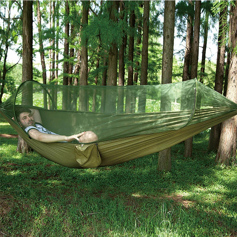 Outdoor Super Light Camping Hammock 260x140cm Parachute Cloth Pole Mosquito Net Hammock Travel Leisure Portable Hammock Swing