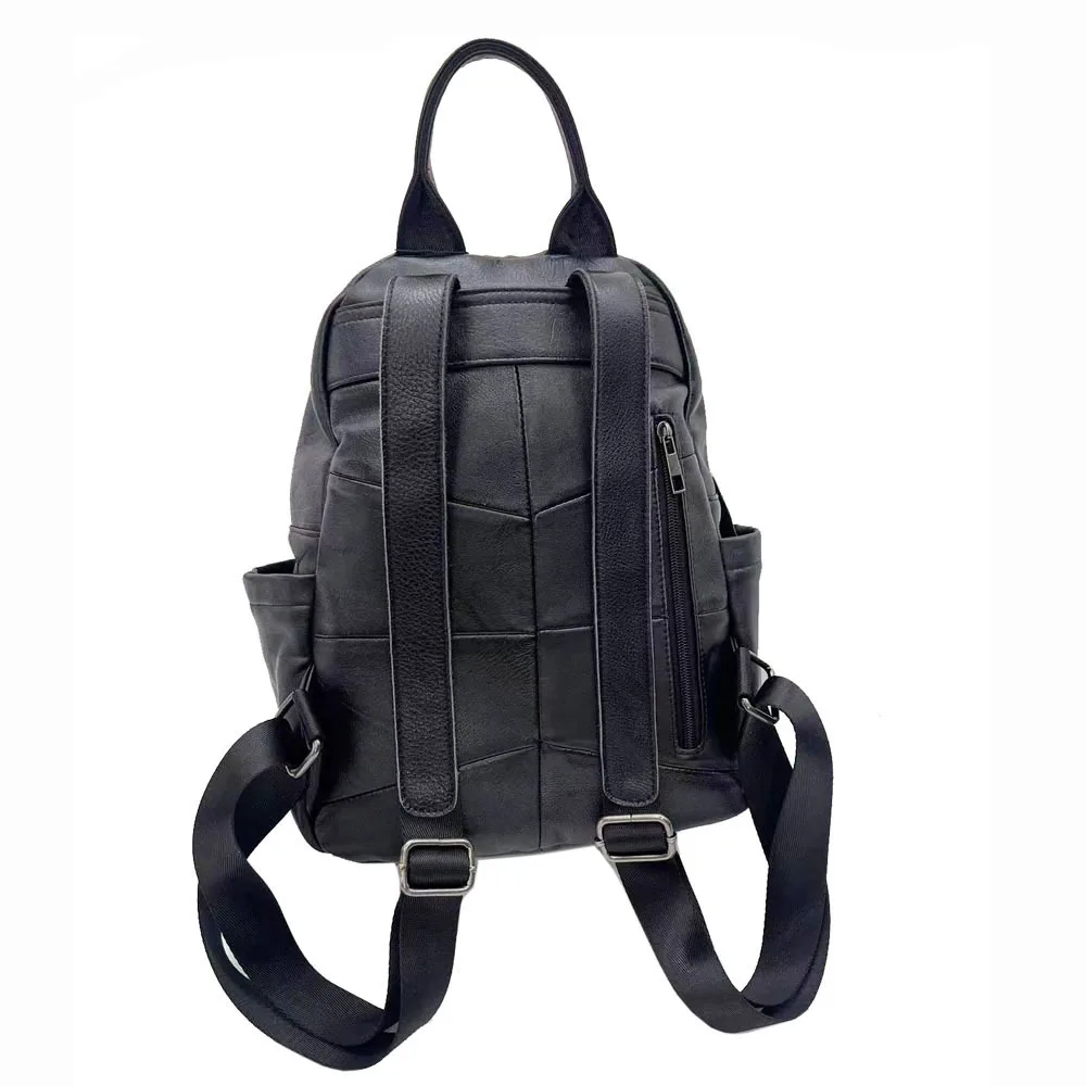 Black Women Genuine Leather Backpack Casual Daily Cow Leather Tote Bags Multi-pockets Cowhide Trvel Shoulder Bag