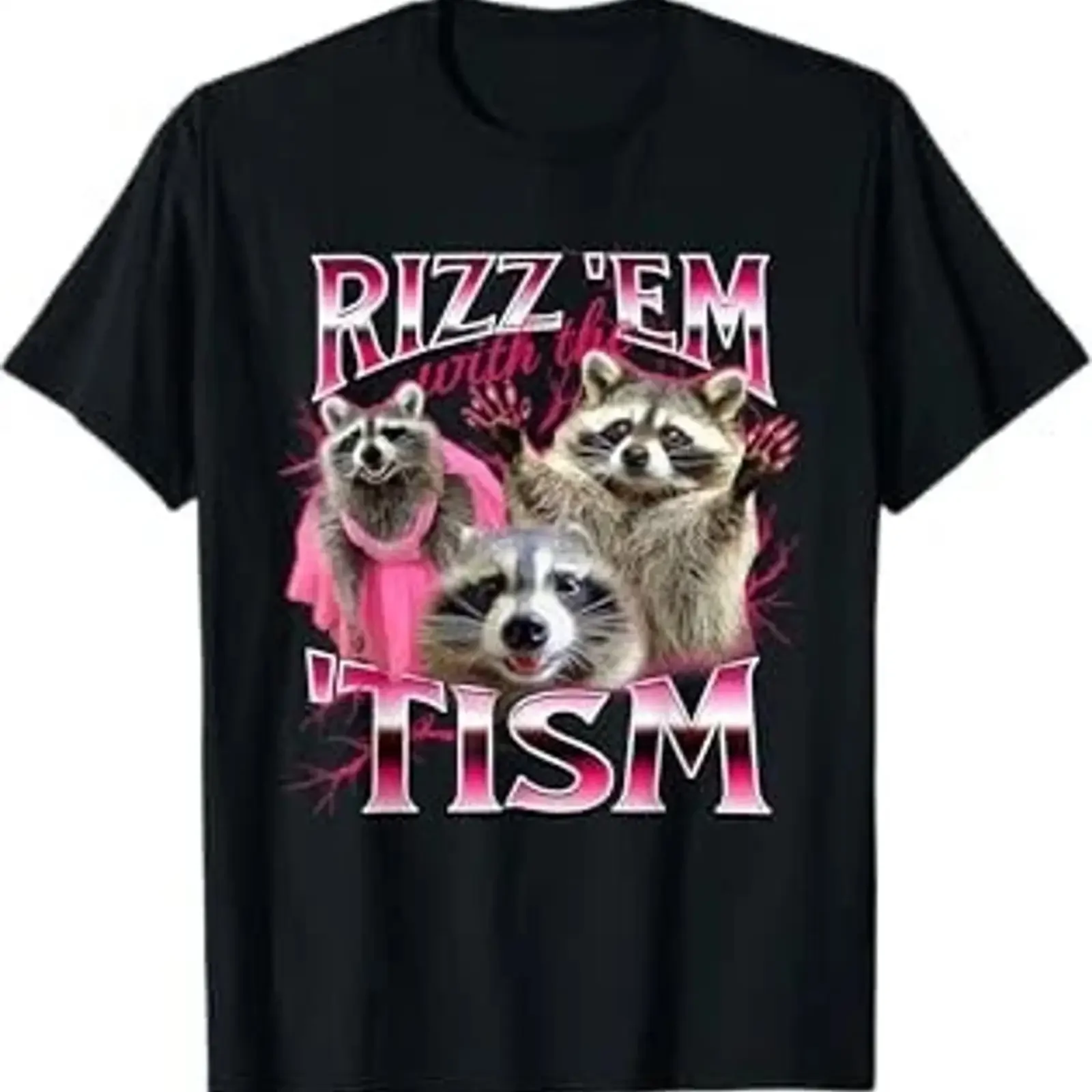 Funny Rizz Em With The Tism Meme Autistic Racoon Opossum T Shirt vintage Washed fashion graphic Soft homme streetwear Unisex