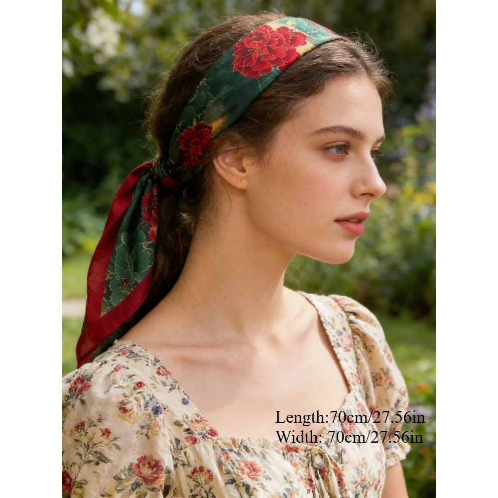 A new classic retro casual square scarf, light and soft multi-colored flower print women's shawl, scarf, women's square scarf