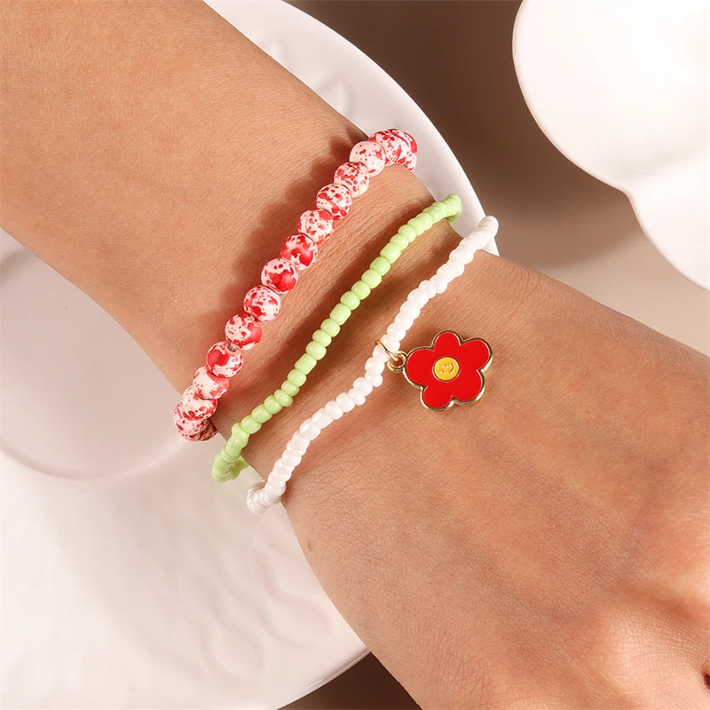 3-teiliges Set Modische Handgefertigte Perlenarmbänder für Frauen, Legierungs-Muschel-Herz-Anhänger-Armbänder, Schmuckgeschenke für Mädchen, Party, Festival – Detail 9