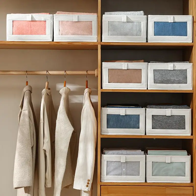 Cotton Linen Mesh Storage Box Drawer Style Clothing Pants Organizer Visible Closet Storage Box Simple Design Home Organizer