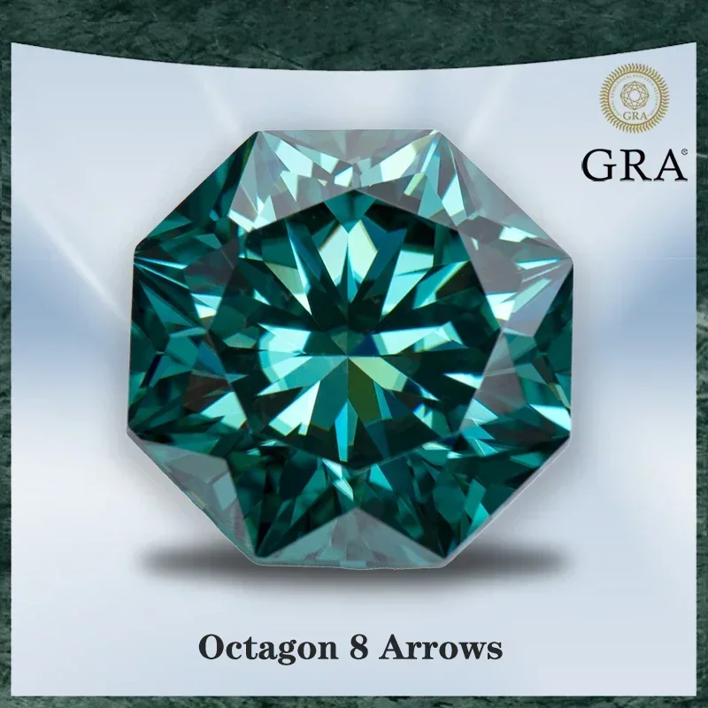 

Moissanite Stones Natural Color Emerald Green Octagon 8 Arrows Shape with GRA Certificate Lab Grown Gemstones for Jewelry Making