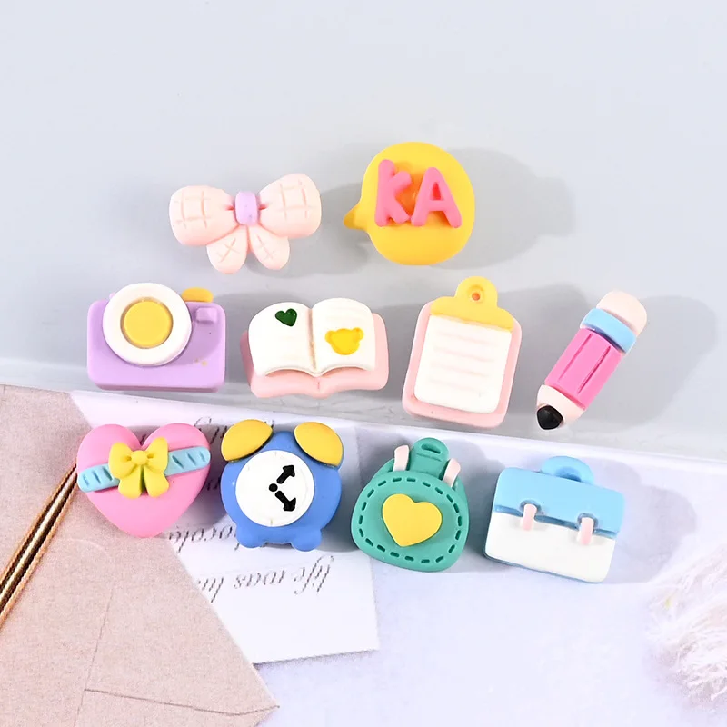 10pcs Stationery Schoolbag Flat Back Resin Embellishments for Crafting Bastelmaterial Kinder Hair Clip Making Accessories