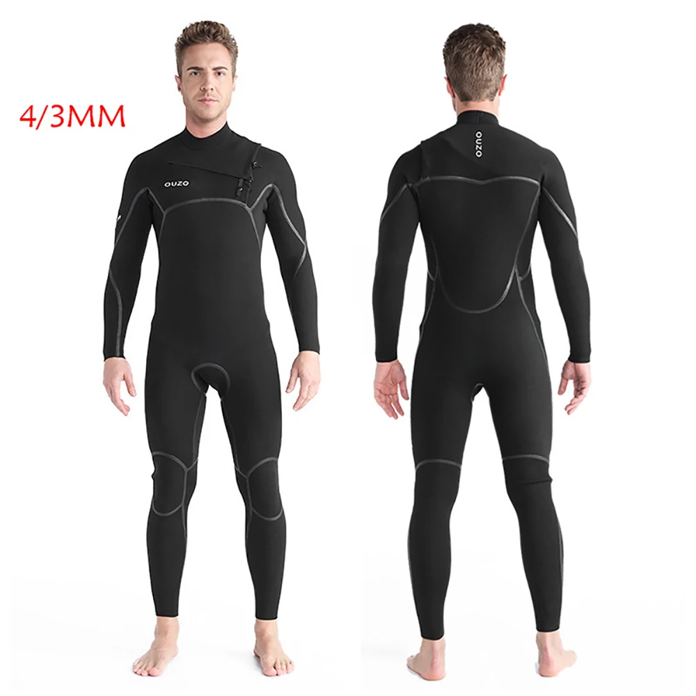 Mens Wetsuit for Cold Water 4/3mm CR Neoprene Glueing Waterproof Wetsuit for Diving Surfing Snorkeling Kayaking Water Sports