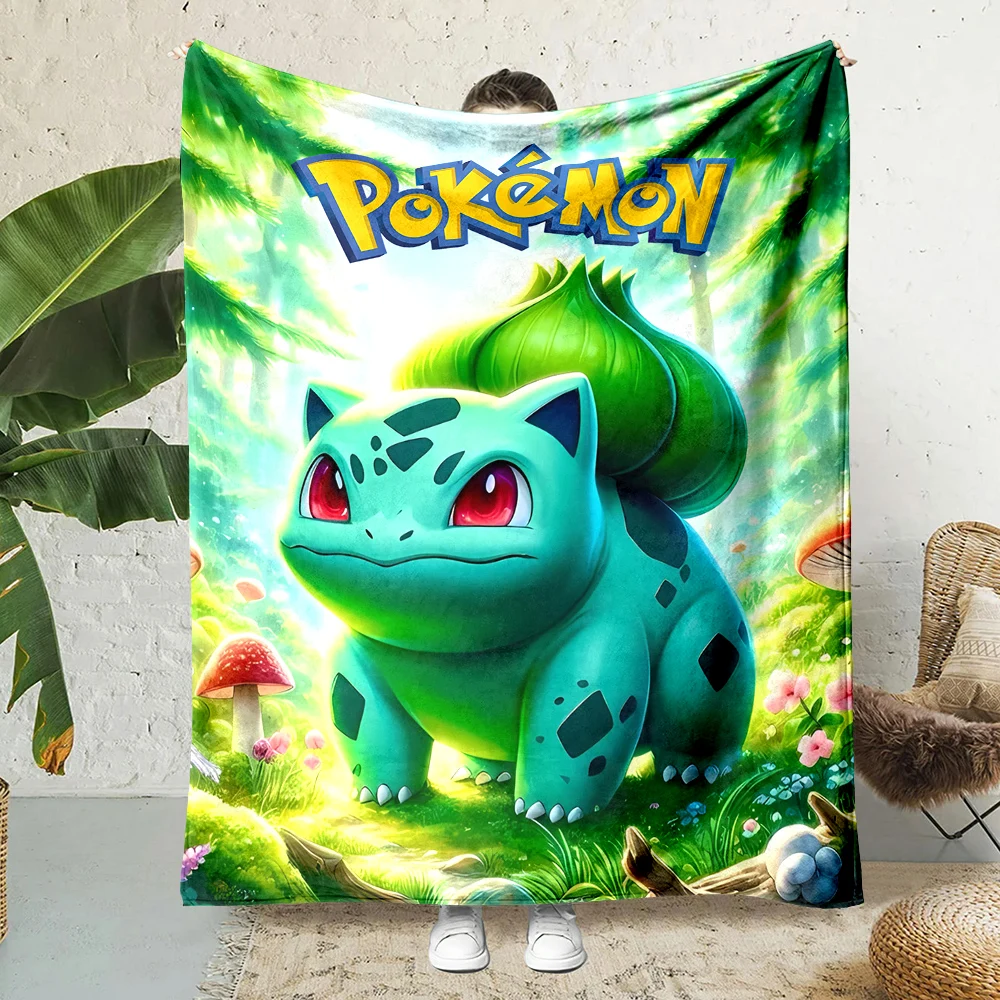 Pokemon Bulbasaur Cartoon Japanese Style Flannel Blanket Soft Fluffy Plush Blanket Sofa Office Quilt Throw Picnic Beach Towel