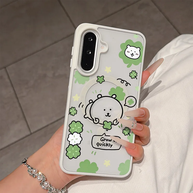 Lucky Clover Bear Magnetic Phone Case For Samsung Galaxy S26 Ultra S25 Plus S24 FE S23 S22 A17 A57 A16 A15 A37 A56 A35 A26 Case