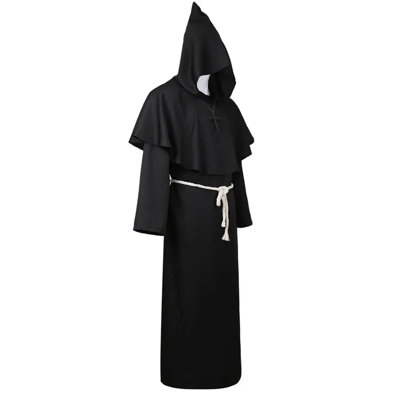 Monk Costume Medieval Friar Hooded Cap Cloak Renaissance Priest Robe Costumes Men Halloween Fancy Dress