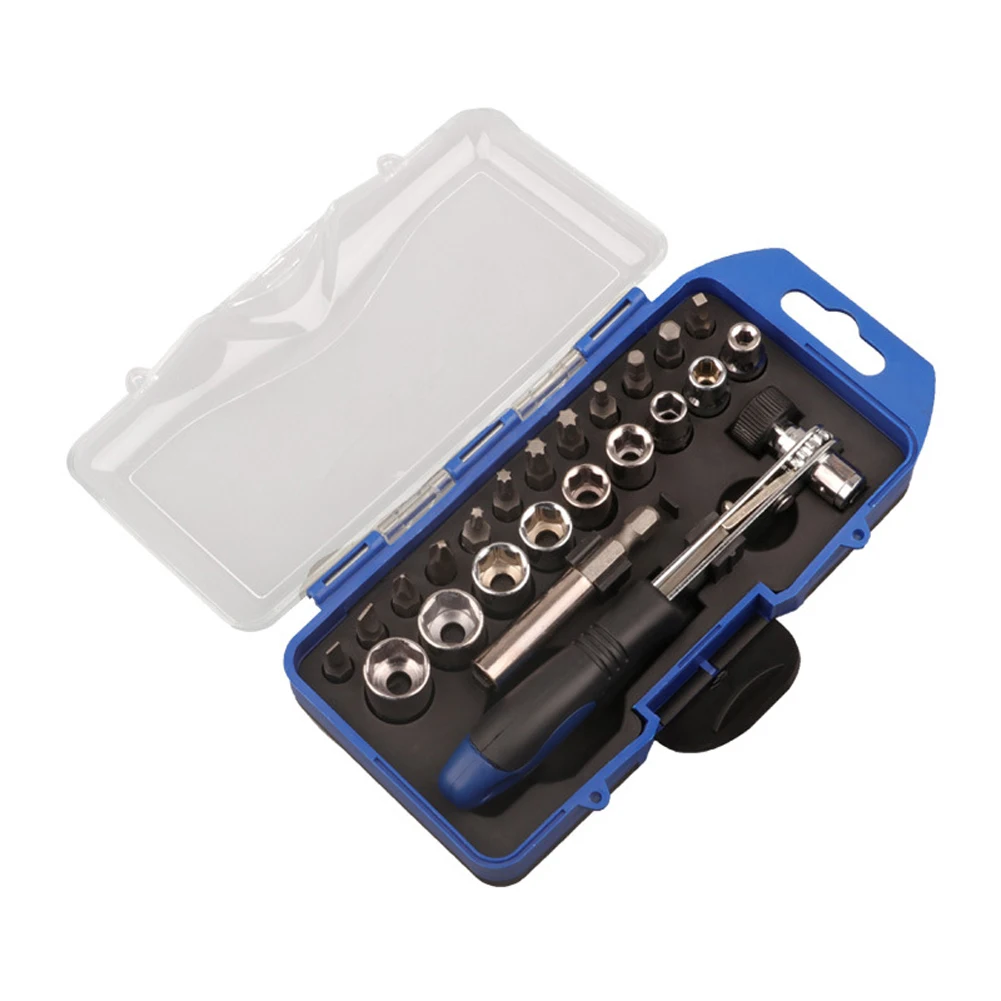 Socket Driver Kit Mini Ratchet Bits Set Cross Screwdriver Bits Magnetic Bit Holder Offset Ratchet Driver Rubber Batch Handle