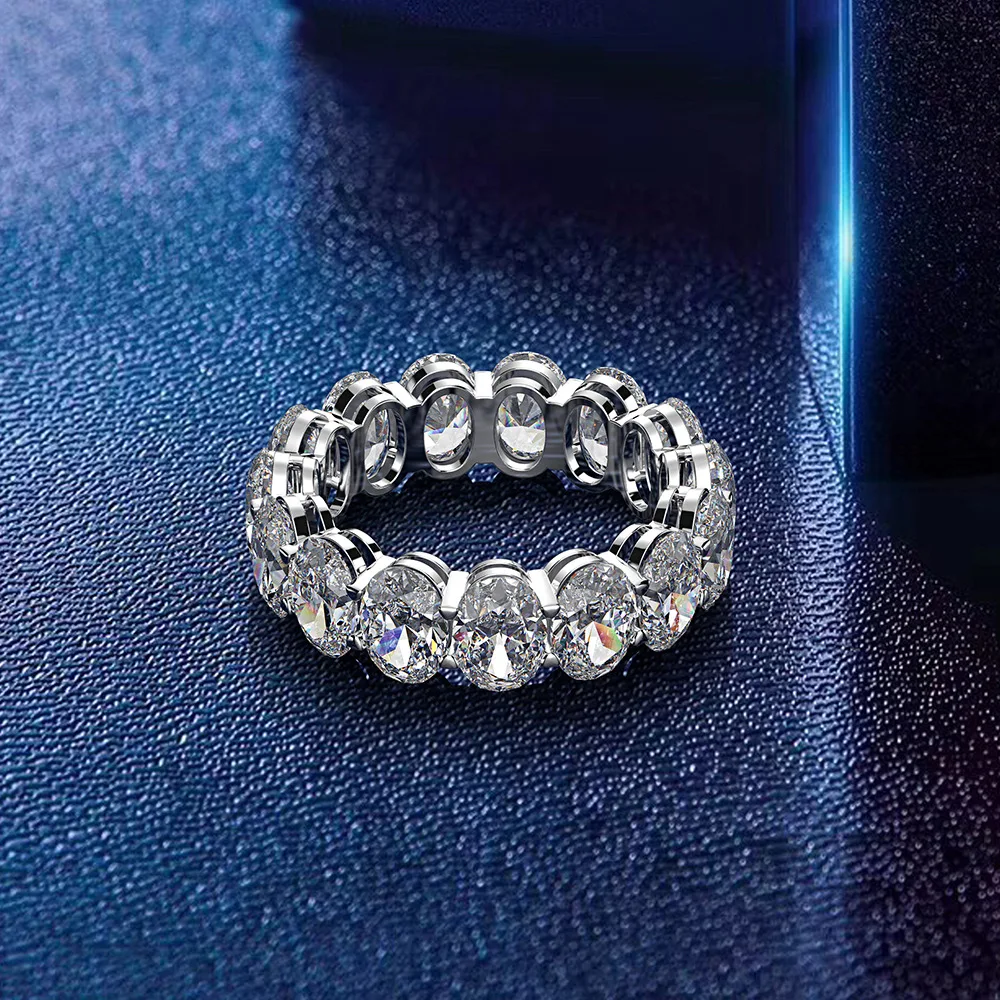 OEVAS 100% 925 Sterling Silver 5*7mm Oval Cut Full Eternity Ring For Women Sparking High Carbon Diamond Wedding Fine Jewelry