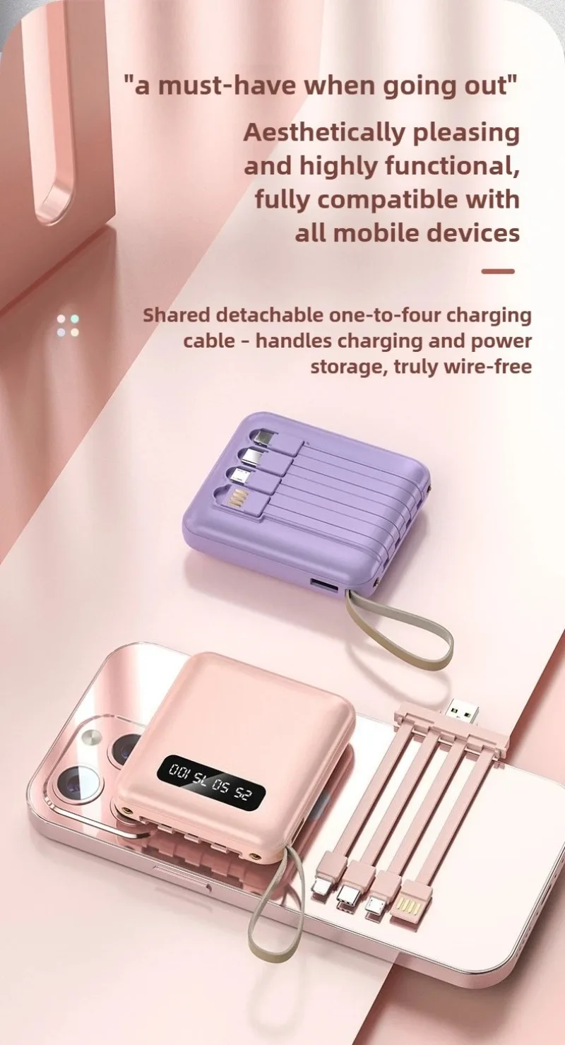 ミニ10000mAhモバイルバッテリー 内蔵ケーブル付き デジタルディスプレイ搭載 iPhone、Samsung、Xiaomi対応