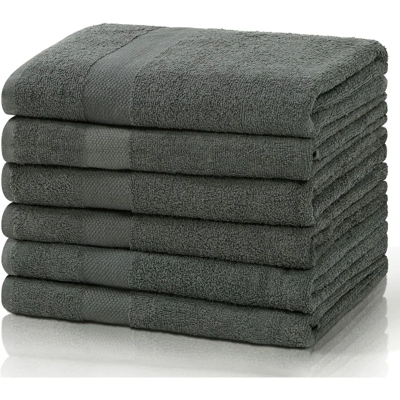 Cotton Bath Towels, 25”x50”, Gray, 6 Pack