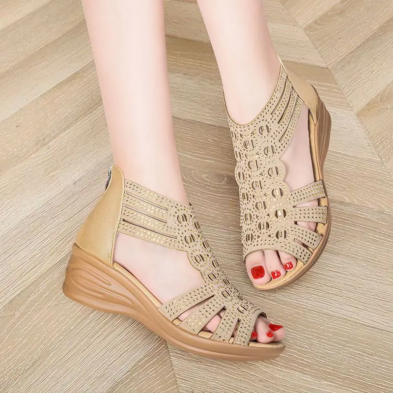 Sandals Spring Summer Ladies Women Wedge Sandals Fashion Fish Mouth Hollow Roma Shoes Lady Shoes Platform Black