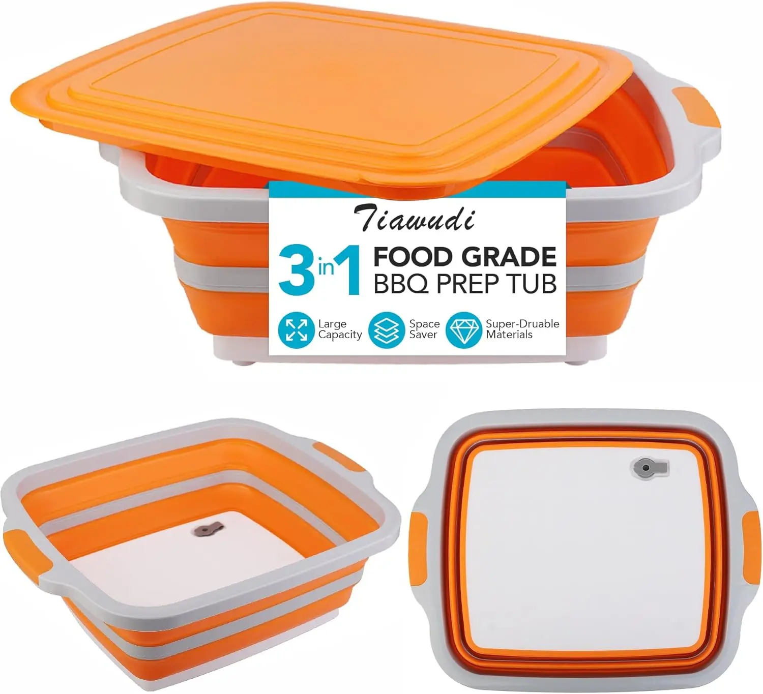 

Большая складная ванна для приготовления барбекю с крышкой, складная походная раковина с дуршлагом и разделочной доской