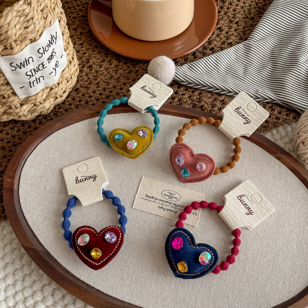 

Multicolor Diamond Elastic Hair Band Velvet Love Retro Hair Rope Tie Girl Ponytail Holder Headwear Hair Accessories Rubber Band