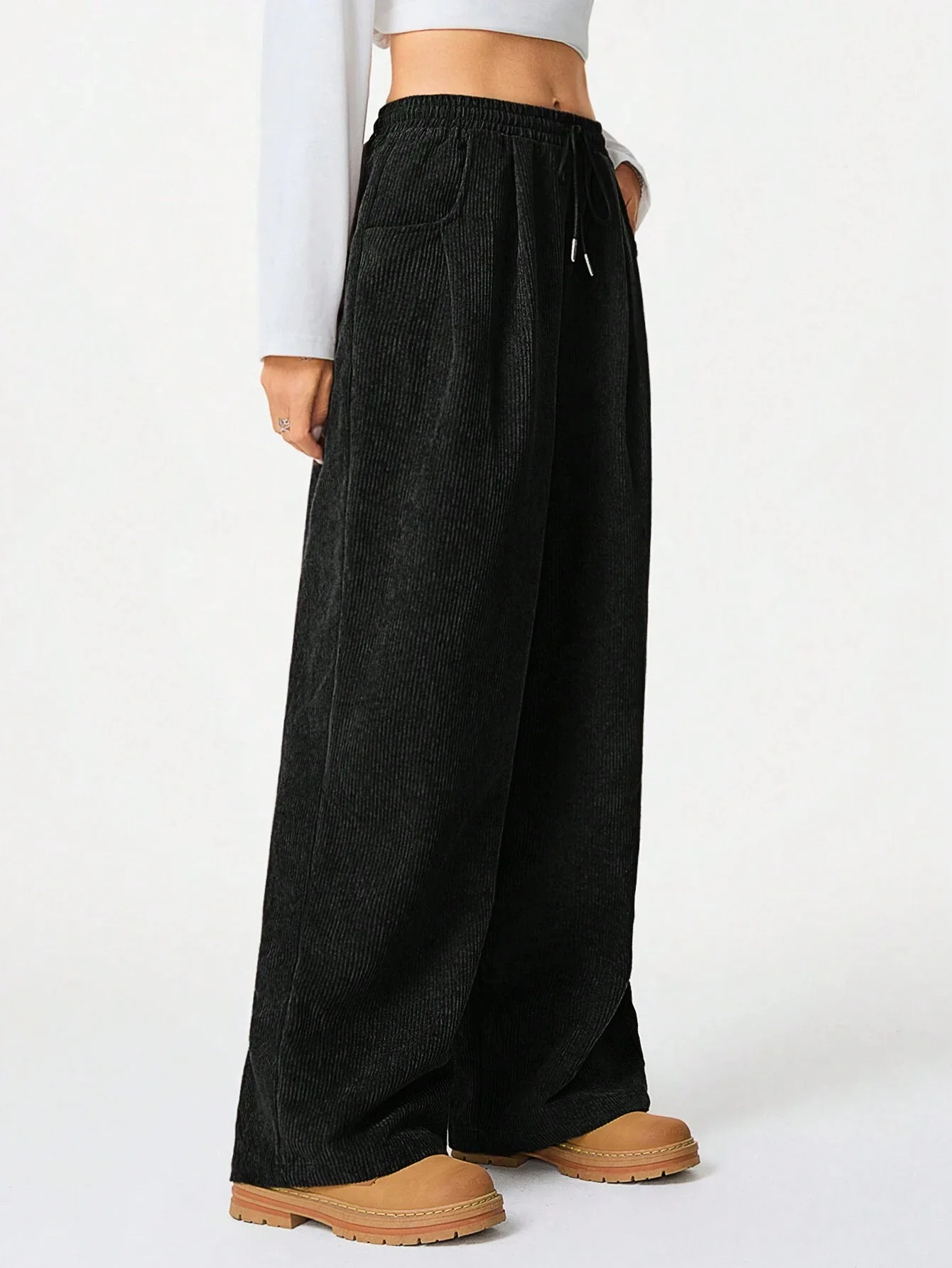 2025 Autumn/Winter New Style Loose-fit High-waist Casual Versatile Drapey Drawstring Wide-leg Pants