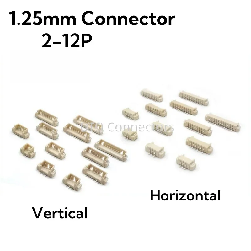 10PCS JST 1.25 1.25mm Connector SMD Vertical /Horizontal Type Socket 2P/3/4/5/6/7/8/9/10/11/12 Pin Wire-to-Board Receptacle Type