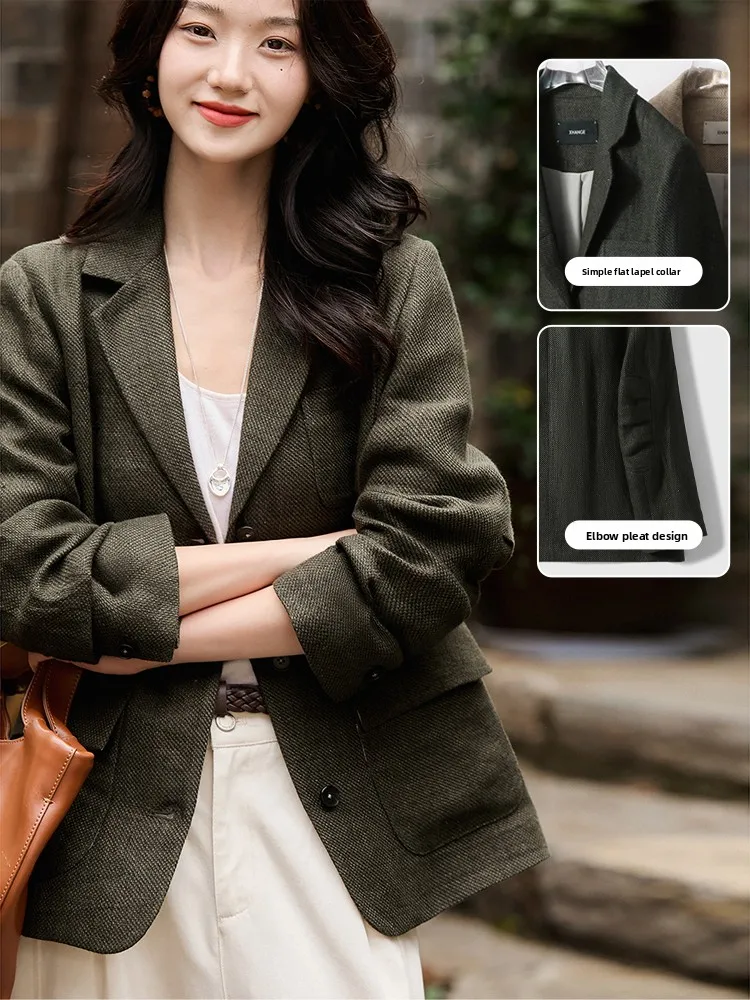 

Breathable Color Woven Linen Single Button Suit Women's Sle Commute Friendly Long Sve Formal Wear Comfortable Fit