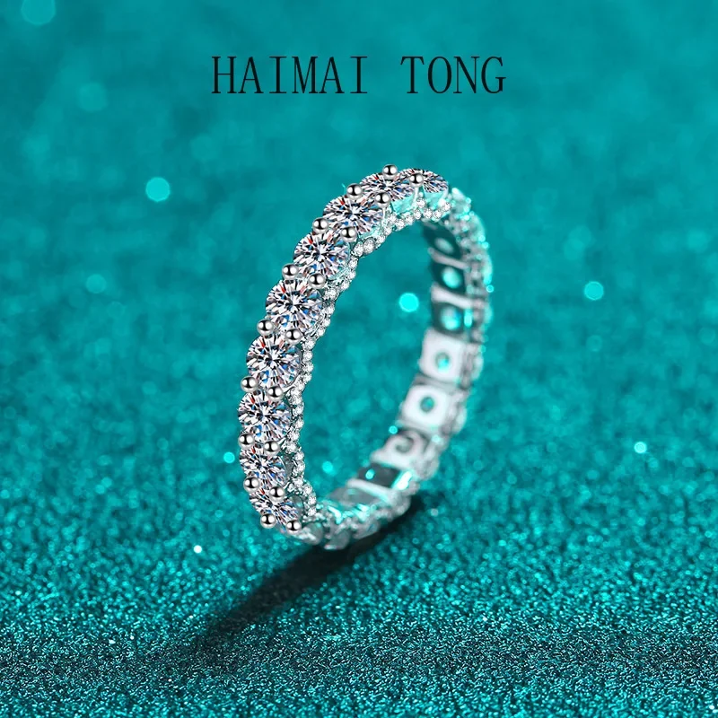 

HAIMATONG PT950 Platinum Ring Women's Group Wedding Ring with Moissanite Set Cuban Ring Manufacturer Direct Supply Wholesale