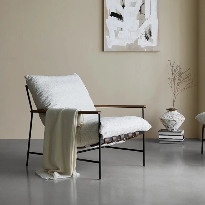 

Nordic leisure chair designer recliner modern light luxury balcony living room cream wind fabric single sofa chair