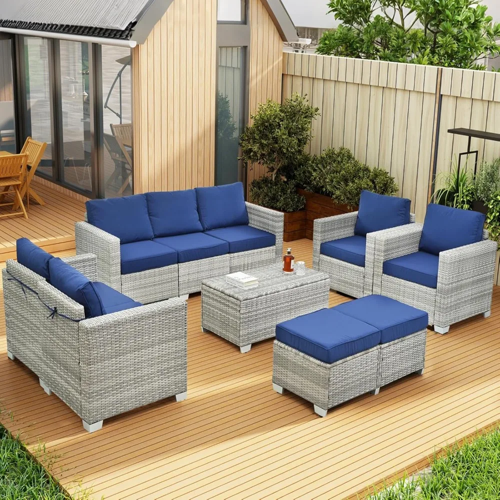 

10 Pieces Patio Furniture Sets Outdoor,Manual Weaving Wicker Rattan Sectional Sofa Patio Conversation Sets with Cushions & Coffe